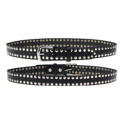Men's Studded Black Genuine Leather Belt for Biker with Buckle - 1.5 inches Wide
