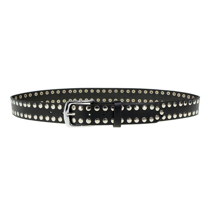 Men's Studded Black Genuine Leather Belt for Biker with Buckle - 1.5 inches Wide
