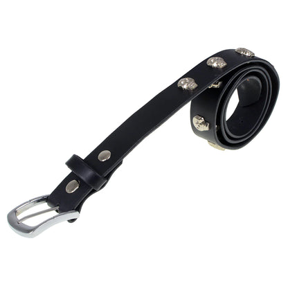 Men's Black Skull Heads Genuine Leather Belt for Biker with Buckle - 1.5 inches Wide