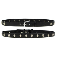 Men's Black Skull Heads Genuine Leather Belt for Biker with Buckle - 1.5 inches Wide