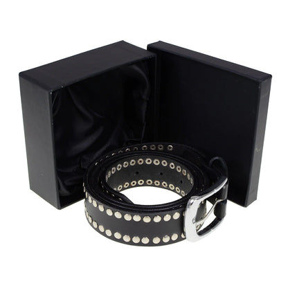 Men's Studded Black Genuine Leather Belt for Biker with Buckle - 1.5 inches Wide