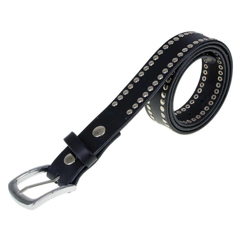 Men's Studded Black Genuine Leather Belt for Biker with Buckle - 1.5 inches Wide