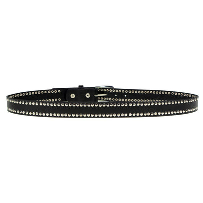 Men's Studded Black Genuine Leather Belt for Biker with Buckle - 1.5 inches Wide