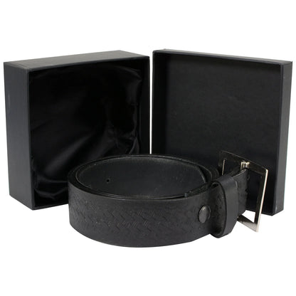 Men's Embossed Black Genuine Leather Biker Belt with Interchangeable Buckle
