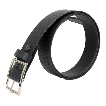 Men's Embossed Black Genuine Leather Biker Belt with Interchangeable Buckle