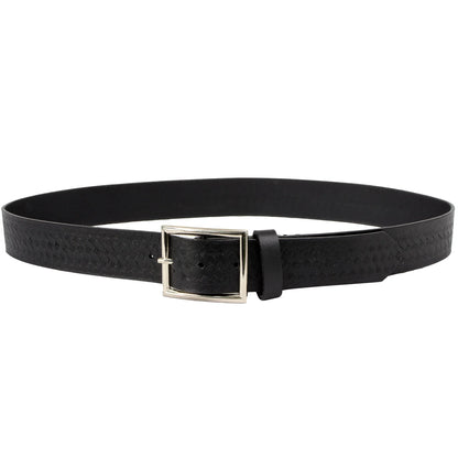Men's Embossed Black Genuine Leather Biker Belt with Interchangeable Buckle