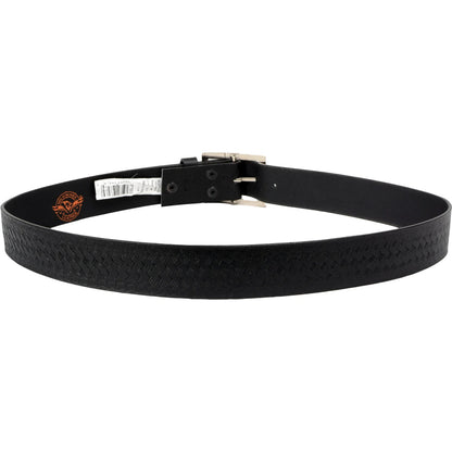 Men's Embossed Black Genuine Leather Biker Belt with Interchangeable Buckle