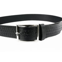 Men's Embossed Black Genuine Leather Biker Belt with Interchangeable Buckle