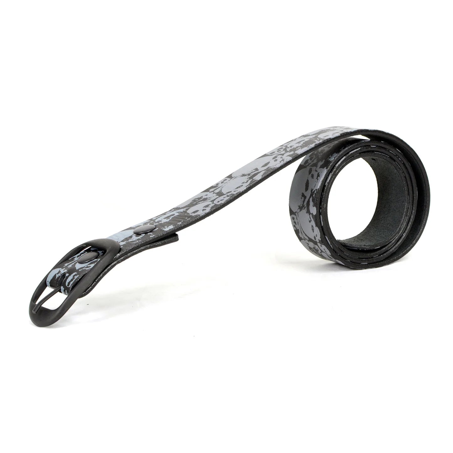 Men's Grey Skull Heads Black Genuine Leather Biker Belt with Interchangeable Buckle