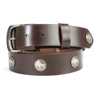 Men's 5 Cent Buffalo Coin - Brown Genuine Leather Belt with Interchangeable Buckle - 1.5 inches Wide