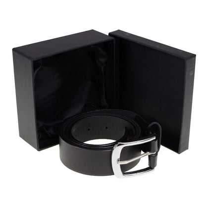 Men's Light Black Genuine Leather Belt with Interchangeable Buckle - 1.5 inches Wide