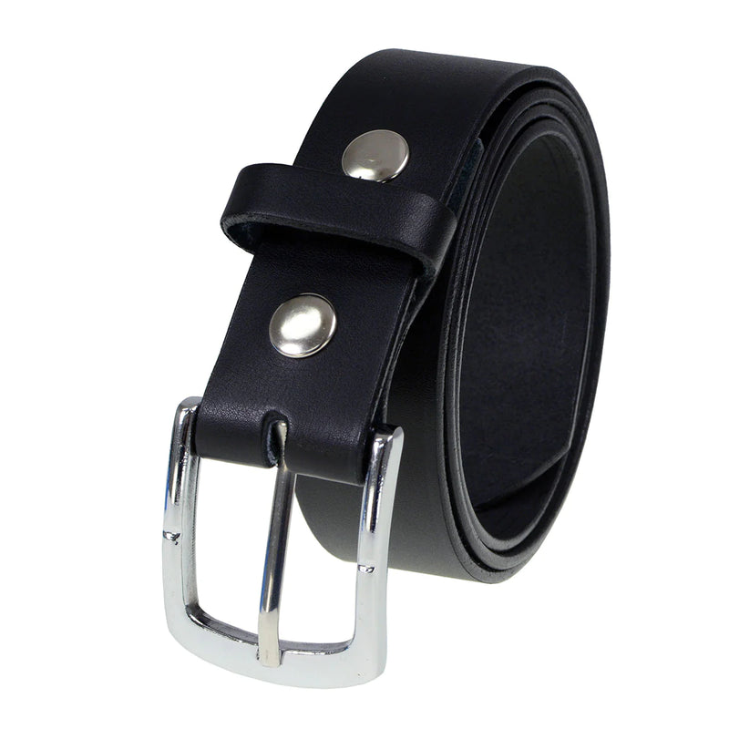 Men's Light Black Genuine Leather Belt with Interchangeable Buckle - 1.5 inches Wide