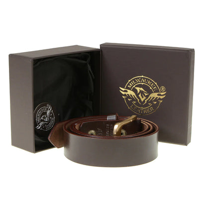 Men's Light Brown Genuine Leather Belt with Interchangeable Buckle - 1.5 inches Wide