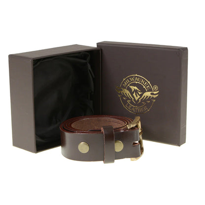Men's Light Brown Genuine Leather Belt with Interchangeable Buckle - 1.5 inches Wide