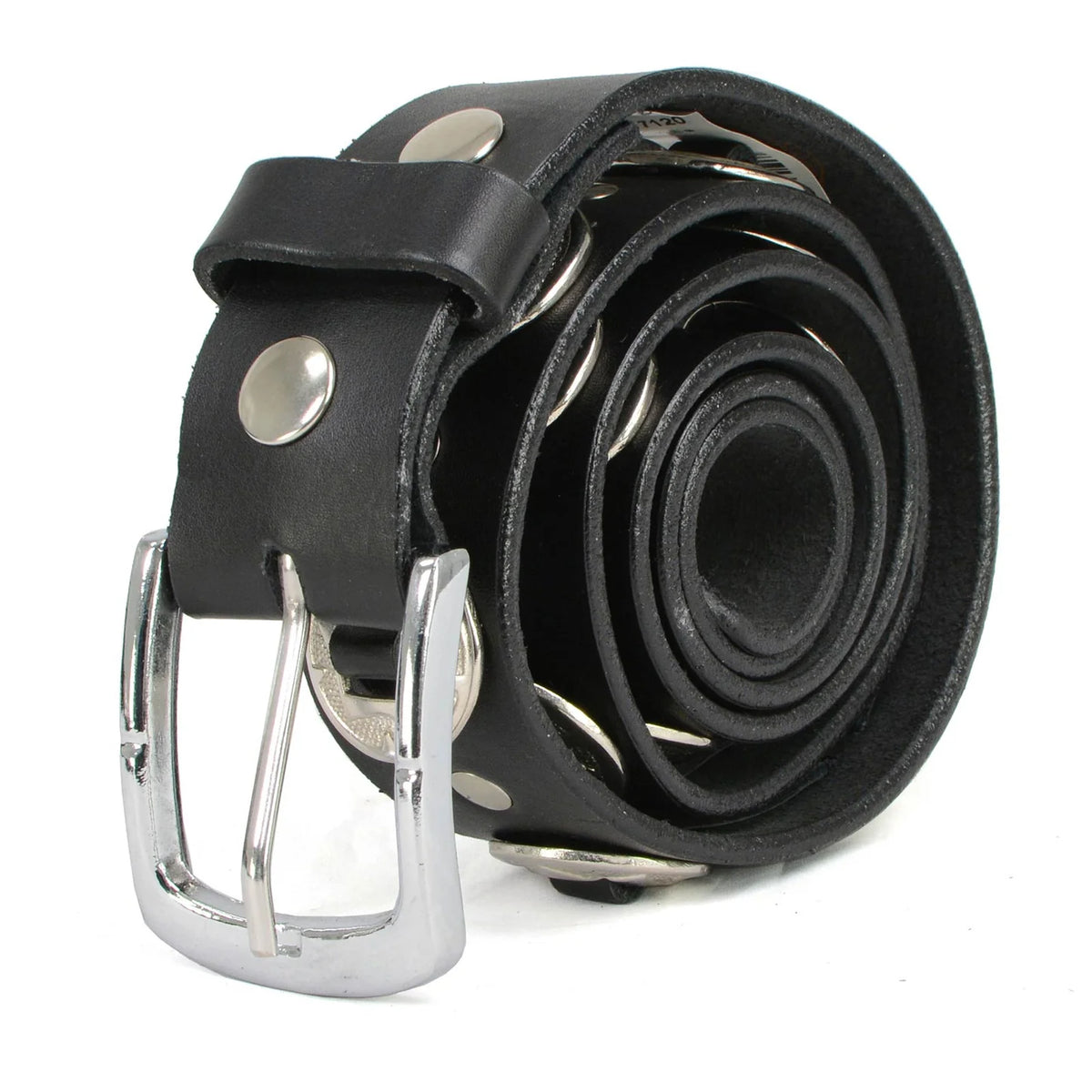Men's Chrome Conchos - Black Genuine Leather Belt with Men's Chrome Conchos - Black Genuine Leather Belt with