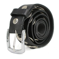 Men's Chrome Conchos - Black Genuine Leather Belt with Interchangeable Buckle - 1.5 inches Wide