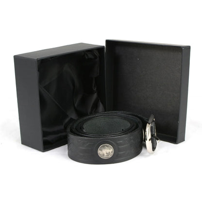 Men's Cross Hatch & 5 Cent Buffalo-Black Genuine Leather Belt w/ Interchangeable Buckle-1.5 In Wide