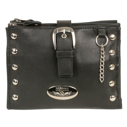 Women's Black Leather Studded Shoulder Bag 30in