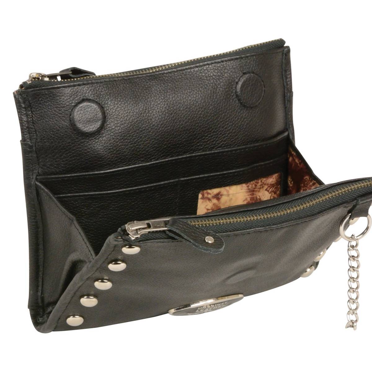 Women's Black Leather Studded Shoulder Bag 30in