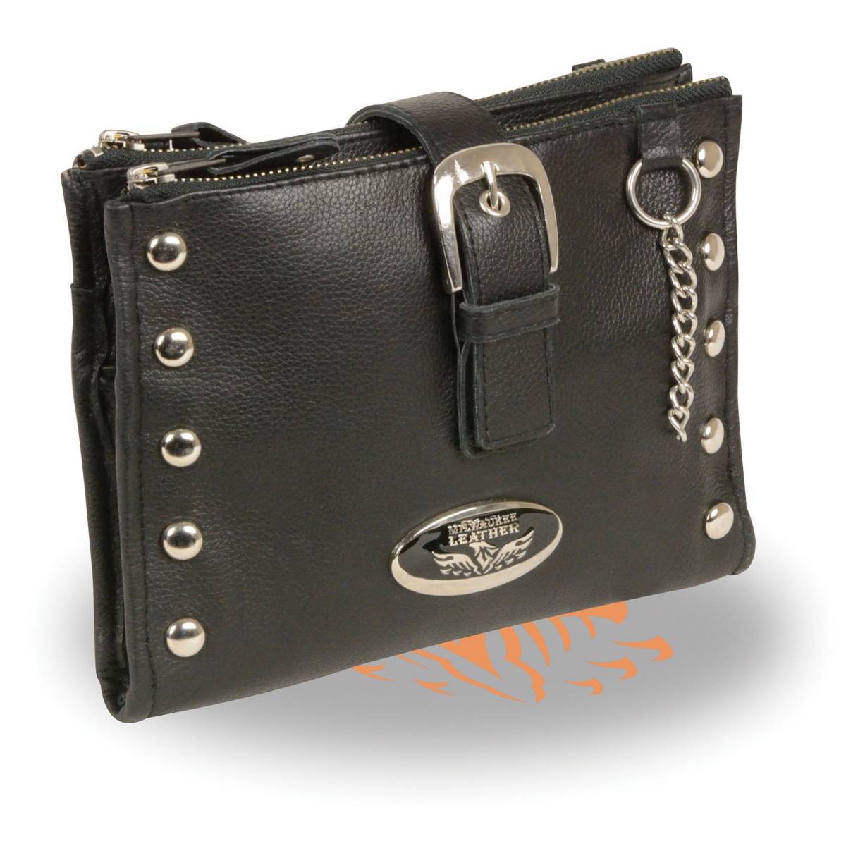 Women's Black Leather Studded Shoulder Bag 30in