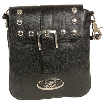 Women's Black Leather Studded Shoulder Bag