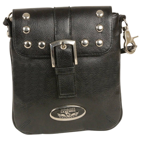 Women's Black Leather Studded Shoulder Bag
