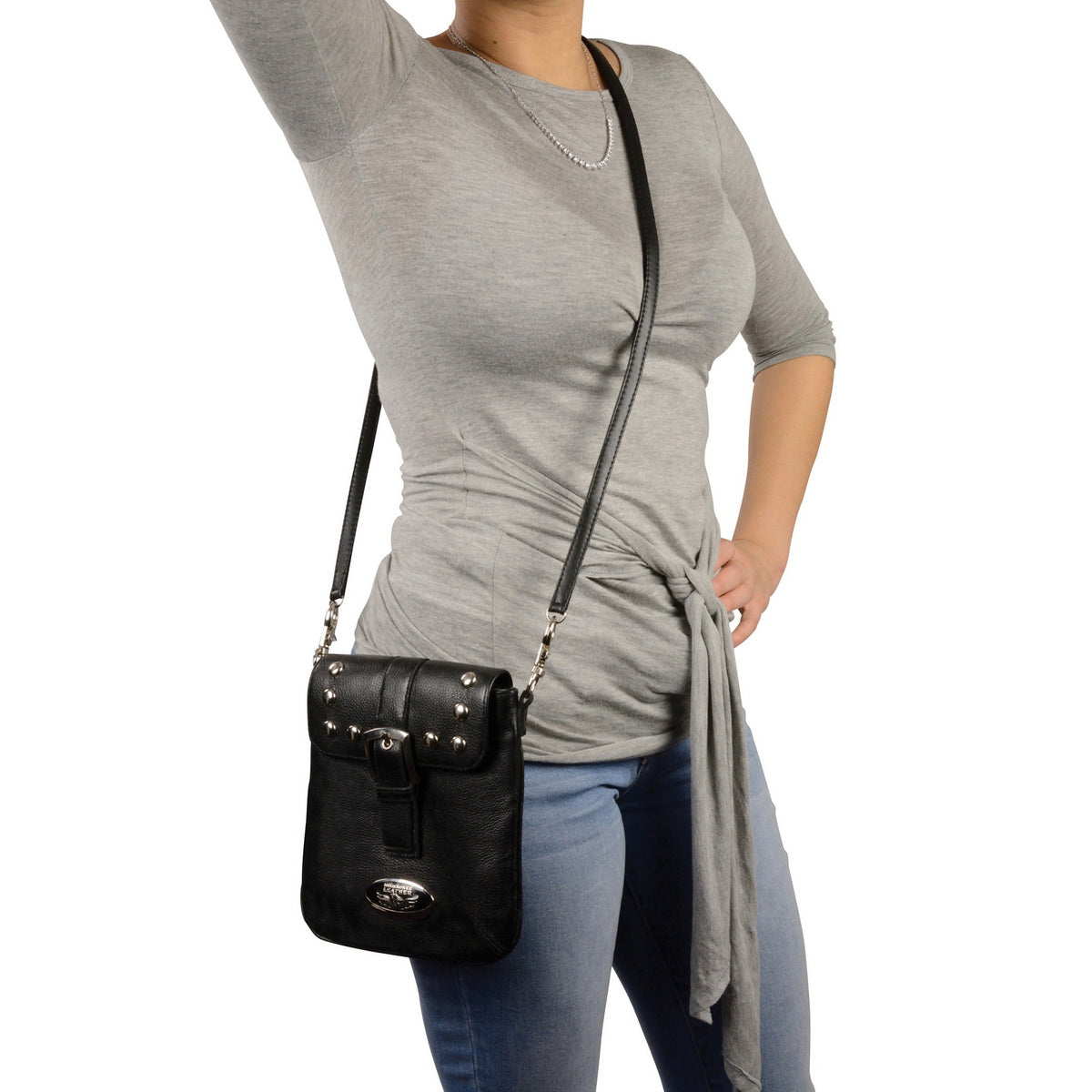 Women's Black Leather Studded Shoulder Bag