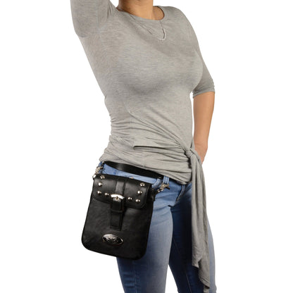 Women's Black Leather Studded Shoulder Bag