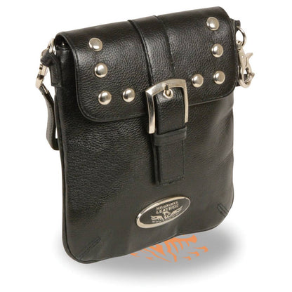Women's Black Leather Studded Shoulder Bag