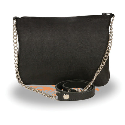 Women's Black Chain Strap Riveted Shoulder Bag Conceal Carry Pocket