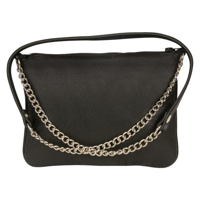 Women's Black Chain Strap Riveted Shoulder Bag Conceal Carry Pocket