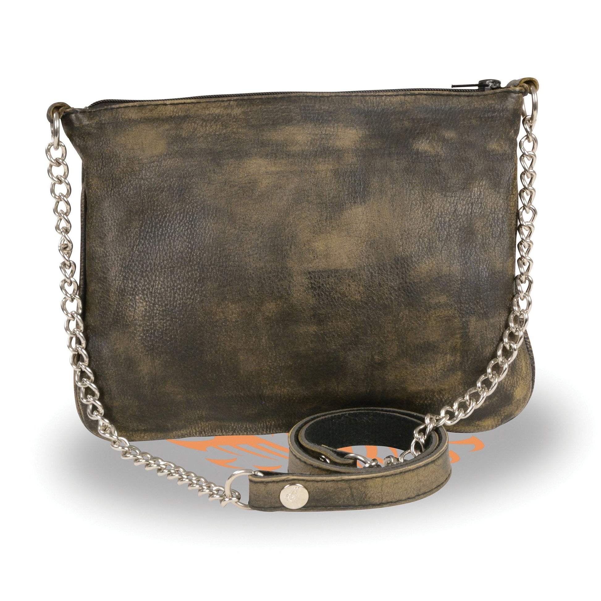 Women's Distressed Brown Chain Strap Riveted Shoulder Bag 1.2-1.3mm Leather