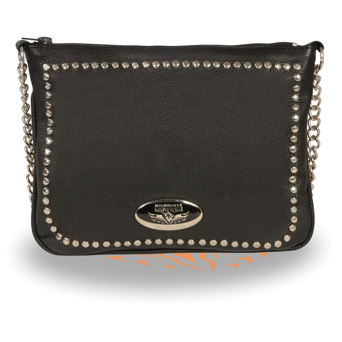 Women's Black Chain Strap Riveted Shoulder Bag Conceal Carry Pocket