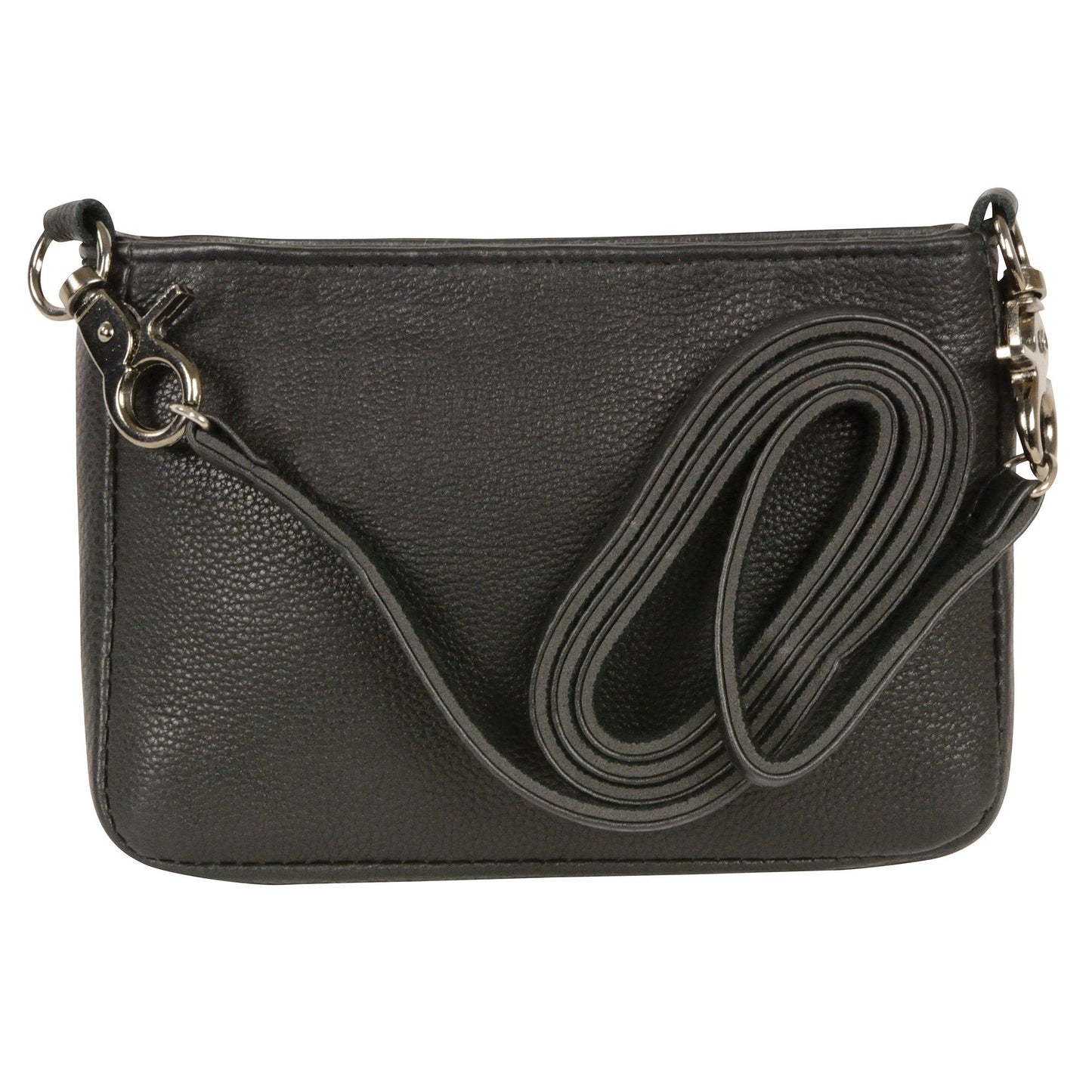 Ladies Black Leather Double Zipper Shoulder Bag