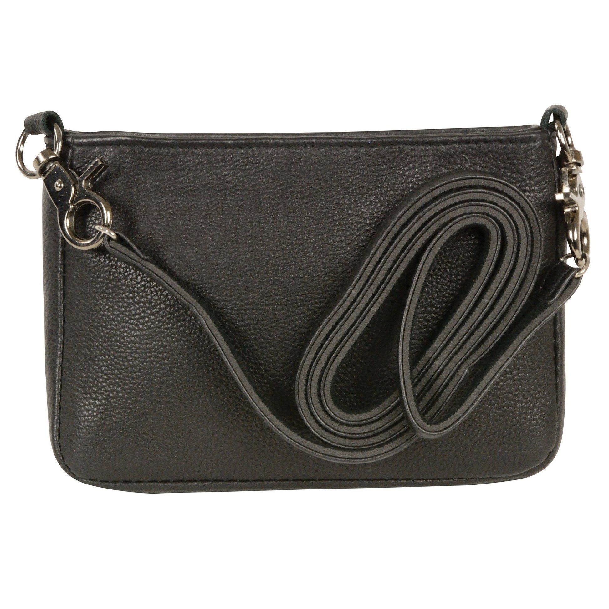Ladies Black Leather Double Zipper Shoulder Bag