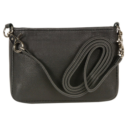 Ladies Black Leather Double Zipper Shoulder Bag