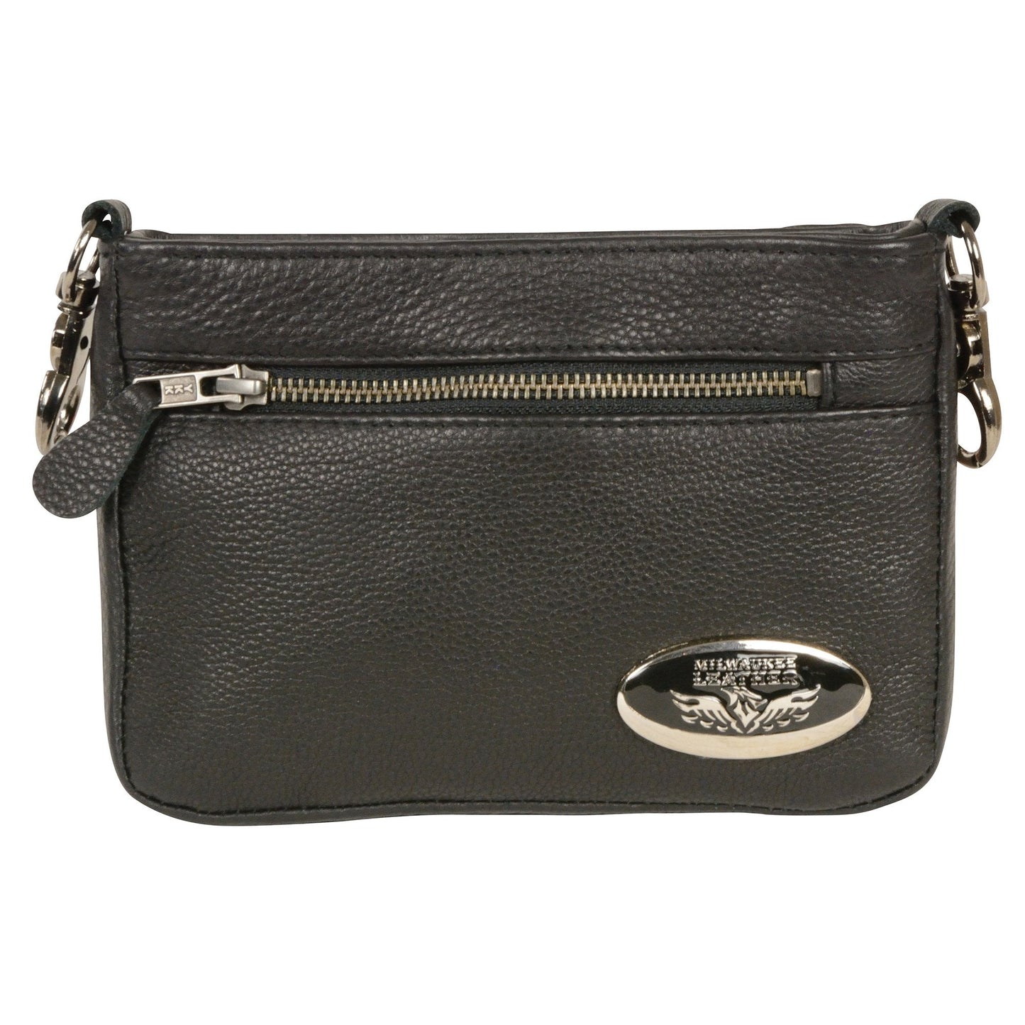 Ladies Black Leather Double Zipper Shoulder Bag