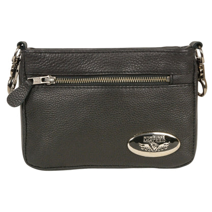 Ladies Black Leather Double Zipper Shoulder Bag