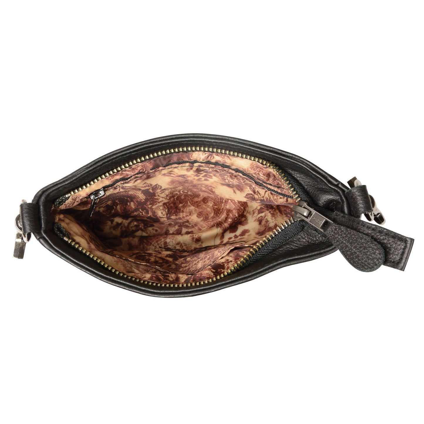 Ladies Black Leather Double Zipper Shoulder Bag