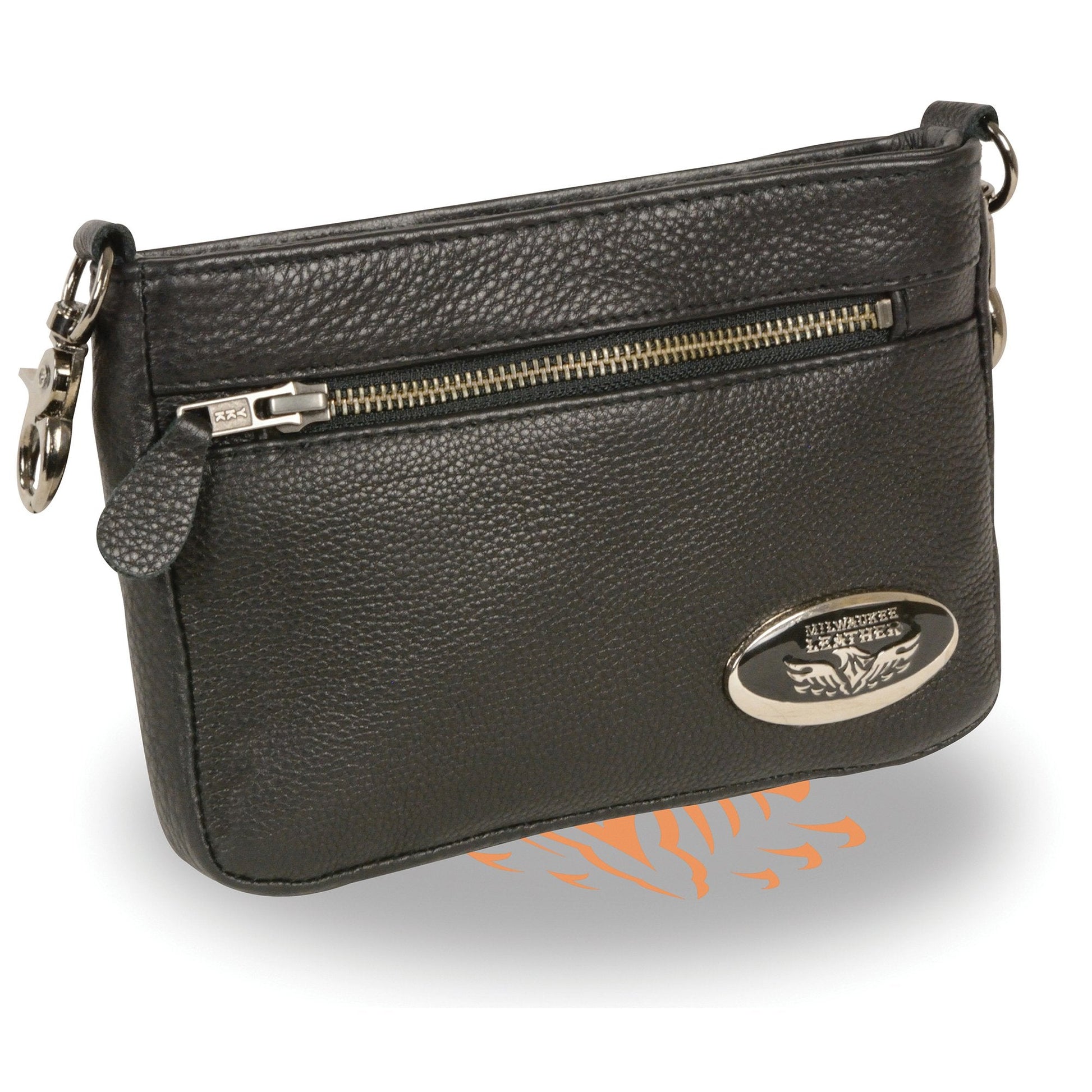 Ladies Black Leather Double Zipper Shoulder Bag
