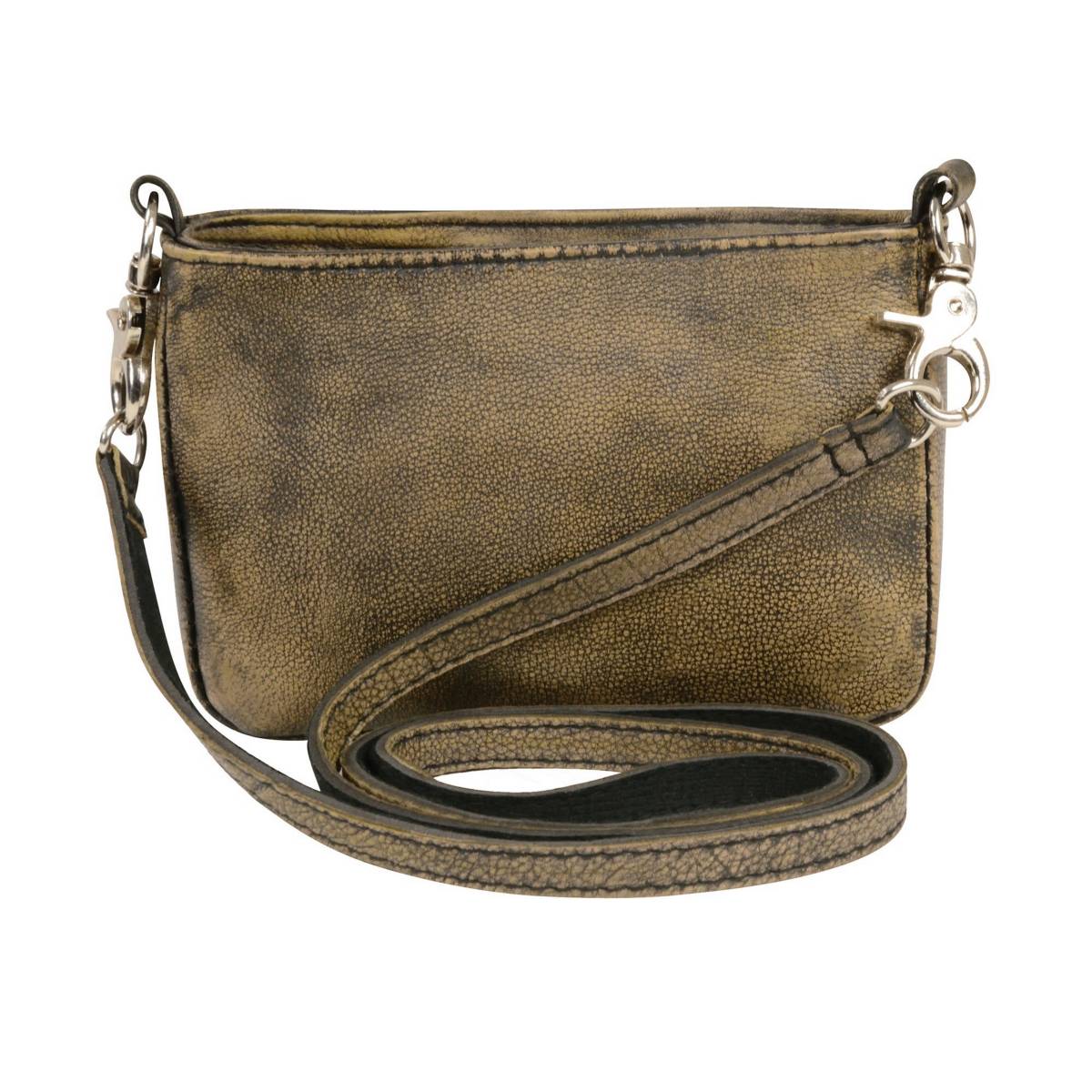 Ladies Distress Brown Double Zipper Leather Shoulder Bag
