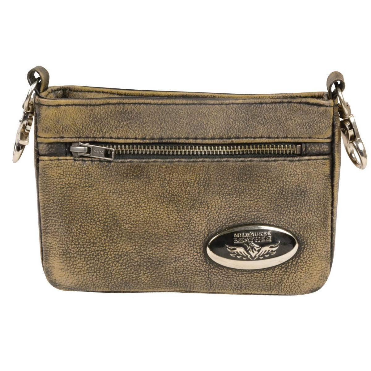 Ladies Distress Brown Double Zipper Leather Shoulder Bag