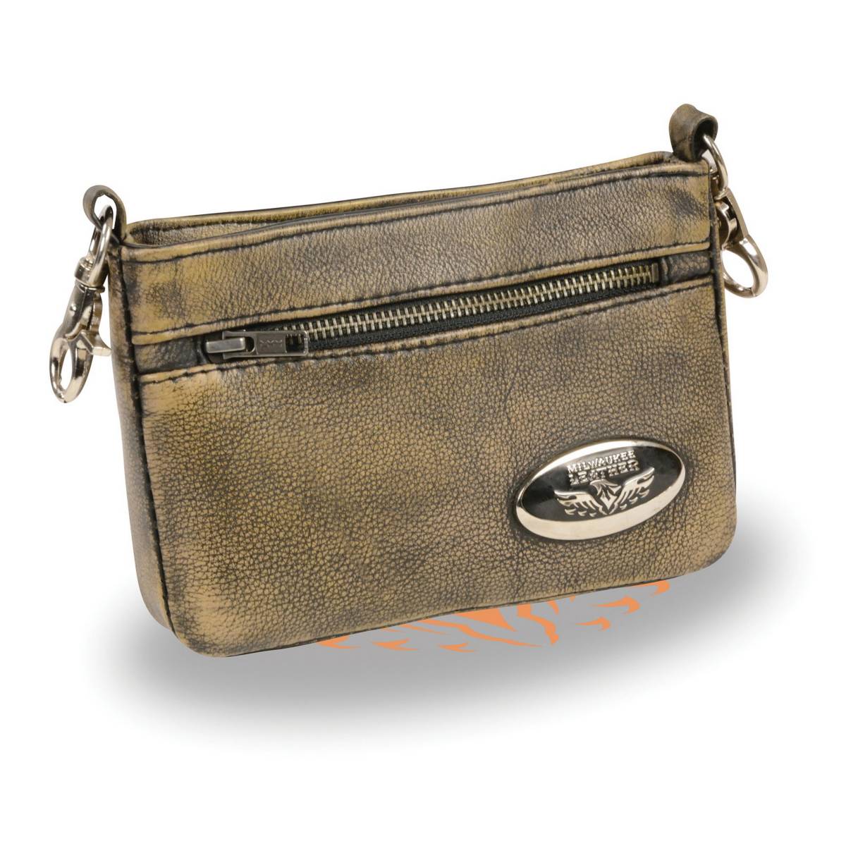 Ladies Distress Brown Double Zipper Leather Shoulder Bag