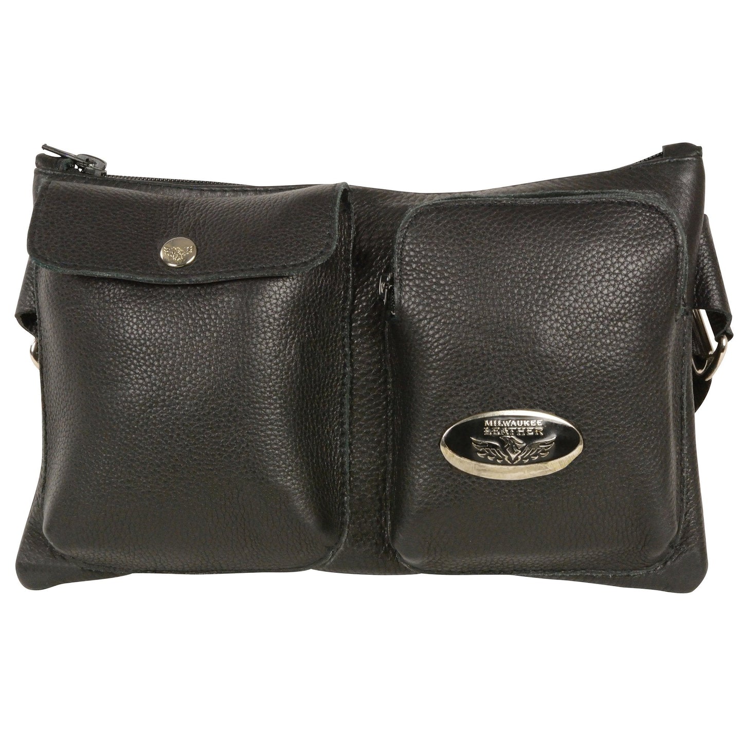 Women's Black Leather Belt Bag 8in 5.5in 3in