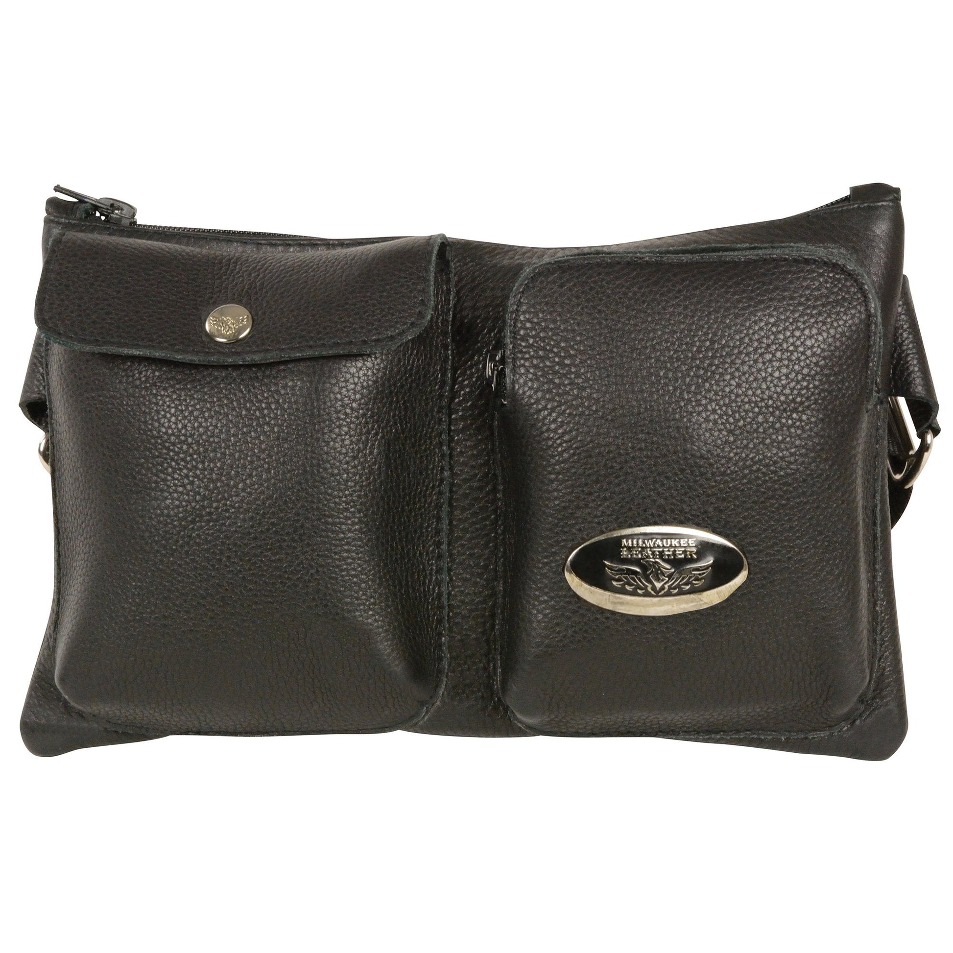 Women's Black Leather Belt Bag 8in 5.5in 3in