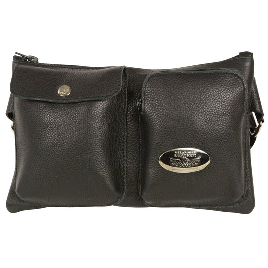 Women's Black Leather Belt Bag 8in 5.5in 3in