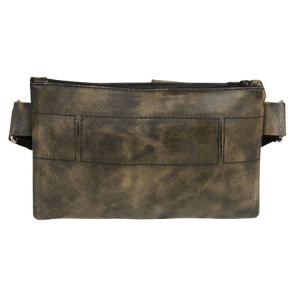 Women's Distress Brown Leather Belt Bag 8in 5.5in 3in