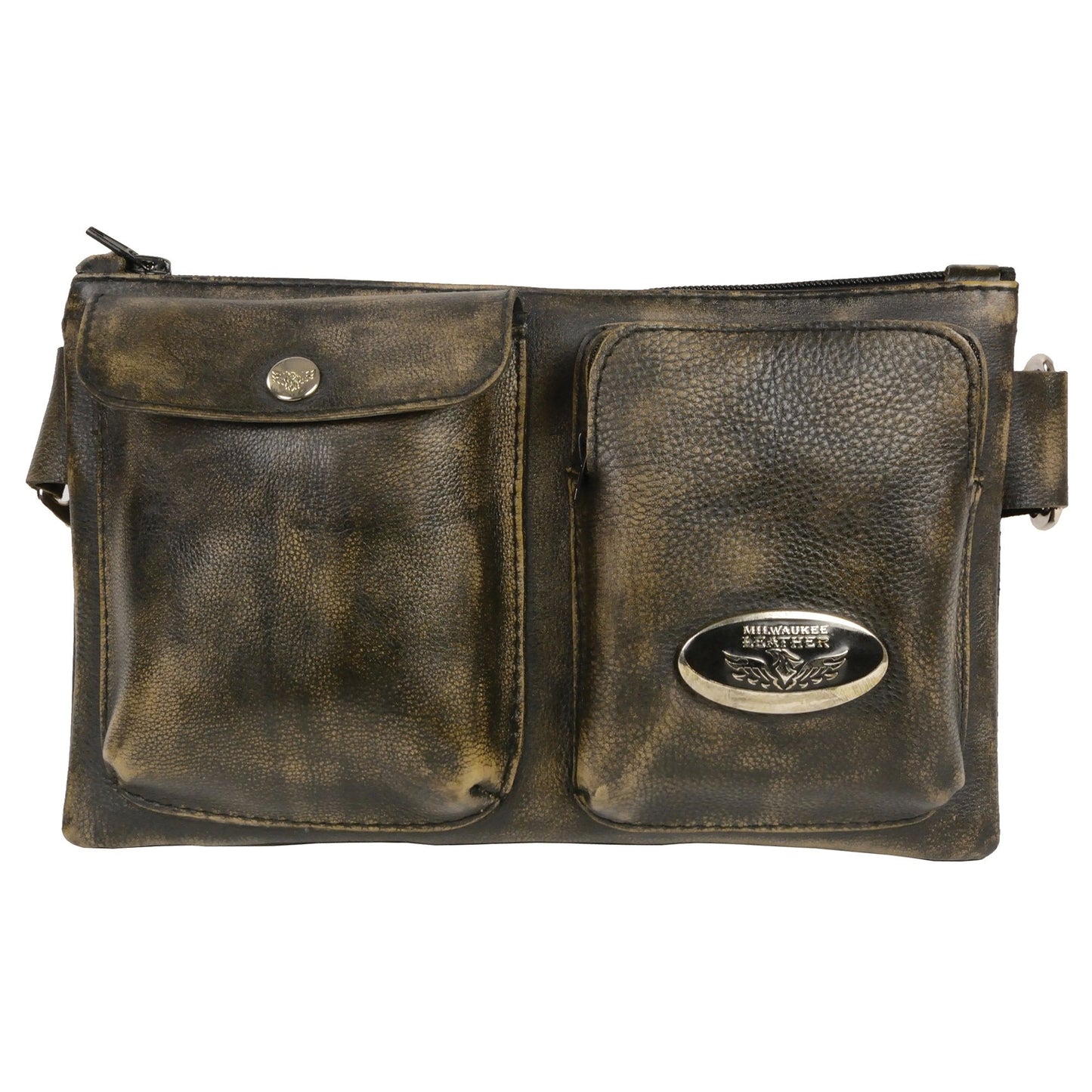 Women's Distress Brown Leather Belt Bag 8in 5.5in 3in