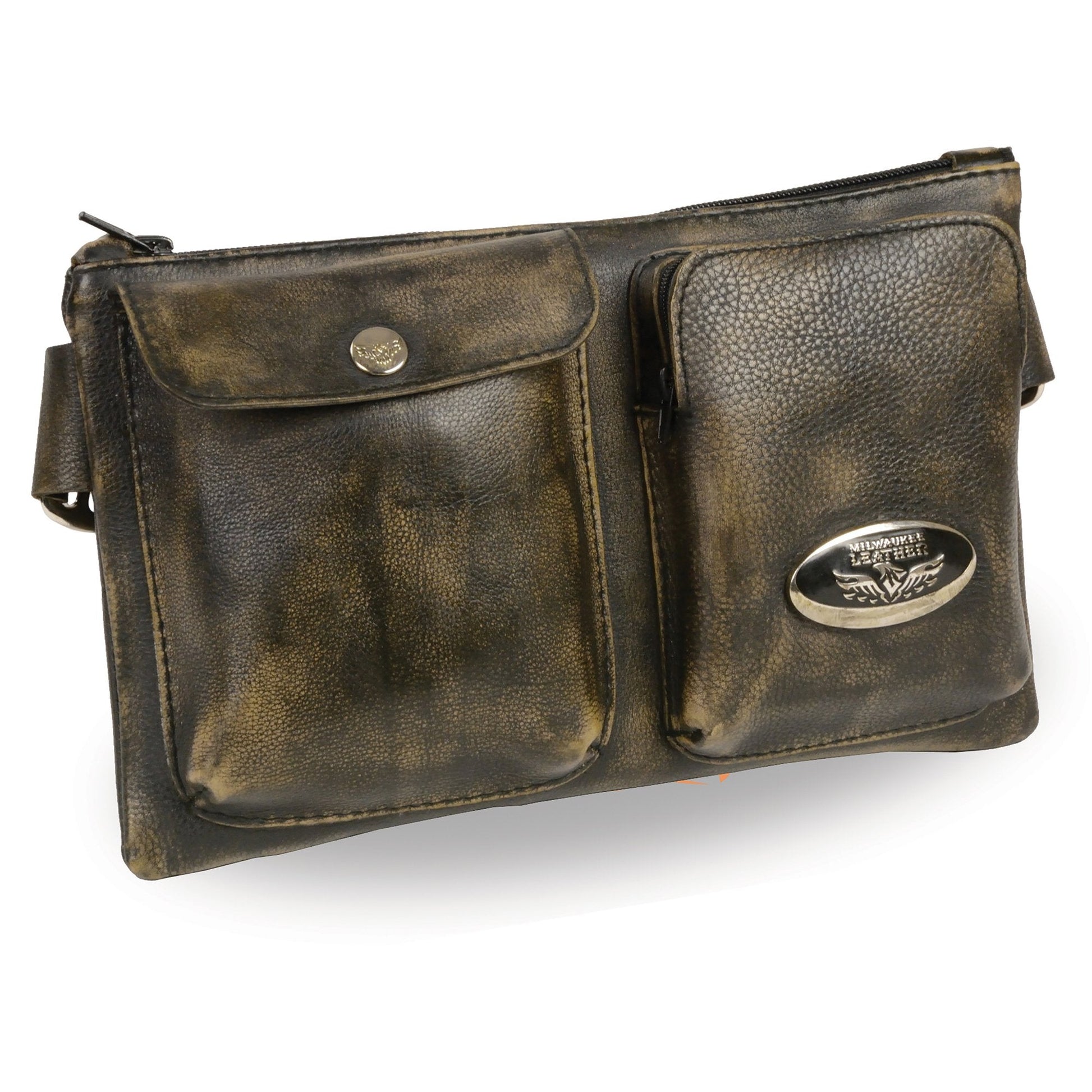 Women's Distress Brown Leather Belt Bag 8in 5.5in 3in