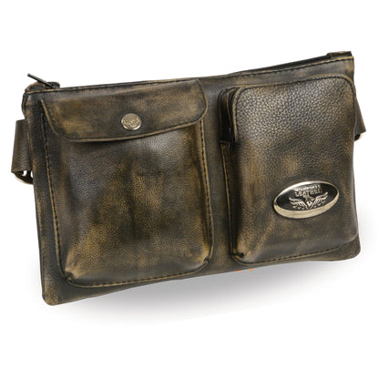 Women's Distress Brown Leather Belt Bag 8in 5.5in 3in